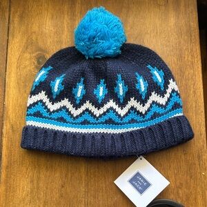 Janie and Jack Navy and Blue Patterned Pom-Pom Hat
